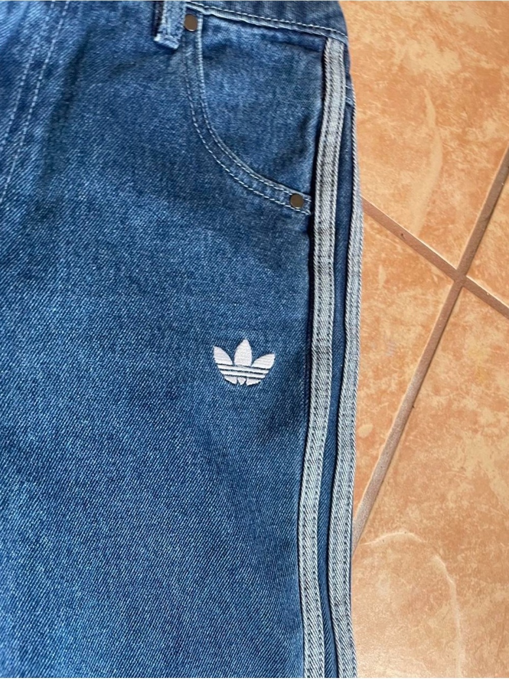 adidas Blue Denim Jeans with Trefoil Label - Picture 2 of 4